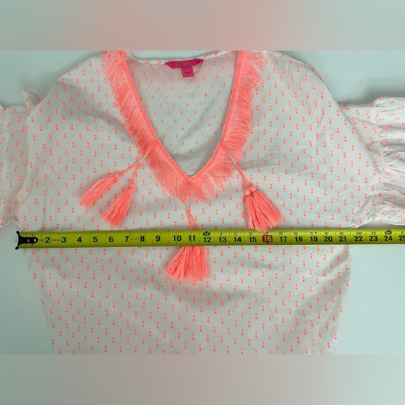Lilly Pulitzer Kipper Cover-up Minidress Tangelo Neon Clip Tassels White coral - Picture 6 of 9